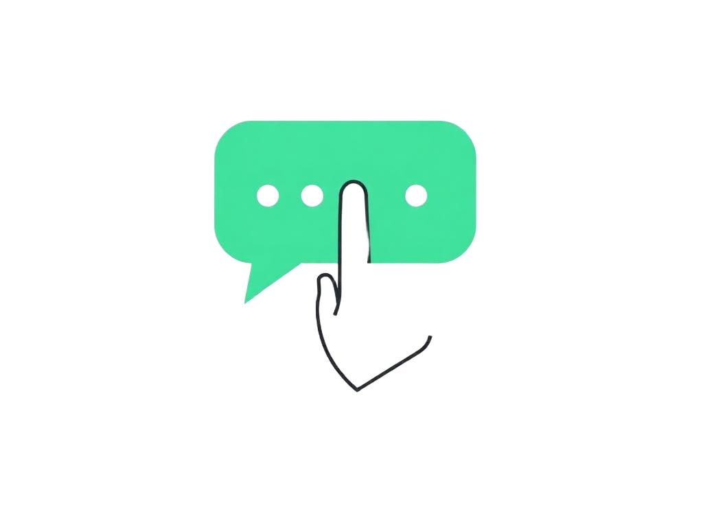 Illustration of a hand tapping a green chat bubble to open a conversation